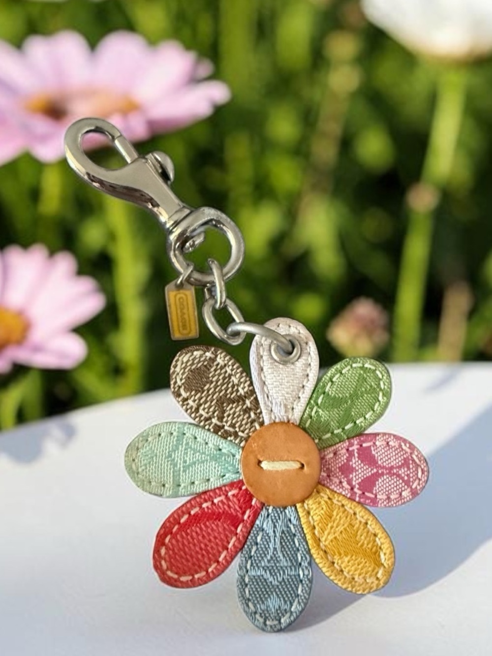 Coach Y2K vintage Daisy flower multicolor patchwork bag charm keychain - Picture 2 of 16